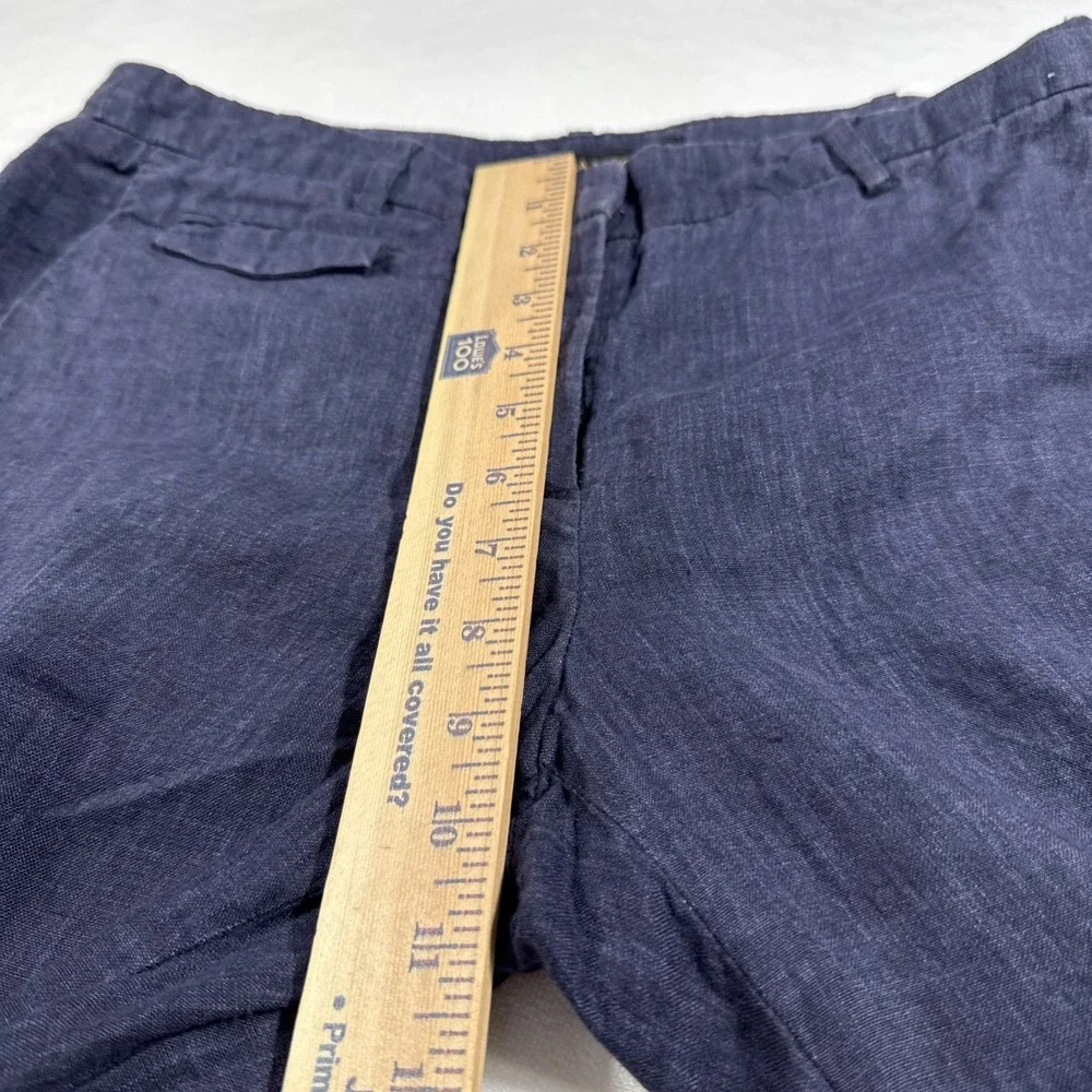 Zara Basic's Pants Women's Size 6 Navy Blue 100% Linen Minimalist Trousers‎